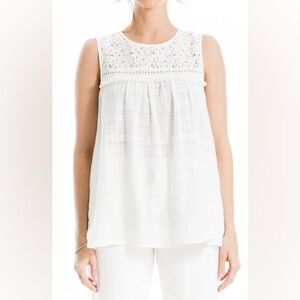 Max Studio White Pleated Embellished Tank Top SIZE M